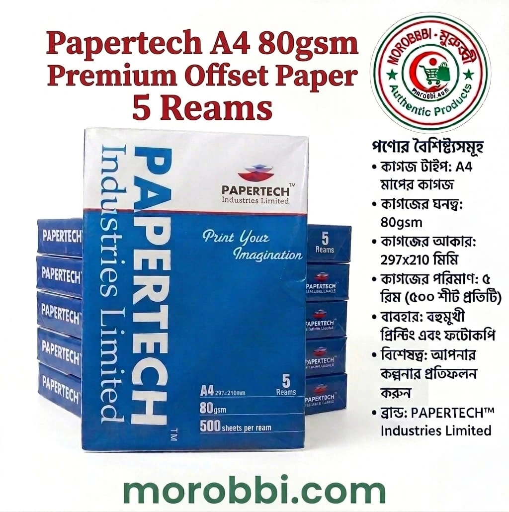 Papertech A4 80gsm Premium Offset Paper (5 Reams, 2500 Sheets) | Bulk Office Supply Box