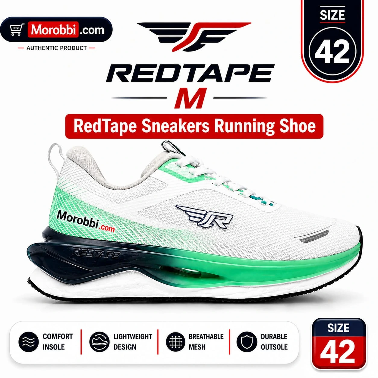 RedTape Sneaker Running Shoe Size 42 | Stylish Comfort & Lightweight Design